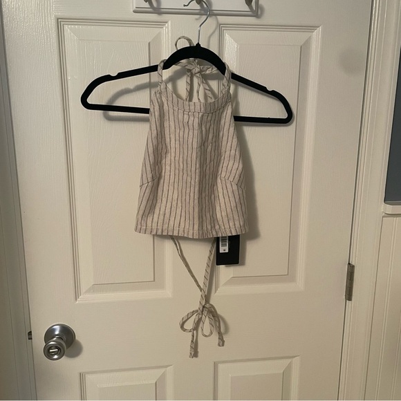Rag & Bone Blouse NWT Zoe Beige Striped Pintuck Halter Top Orig $165 Medium - Picture 1 of 9